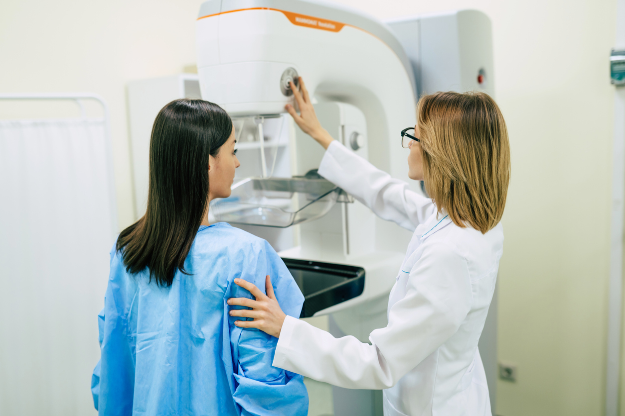 Young woman with anxiety for mammogram